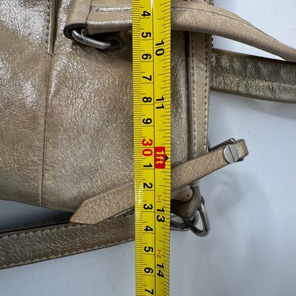 Vintage FOSSIL Gold Metallic Leather Shoulder Bag Purse Dawson Satchel - Picture 7 of 10